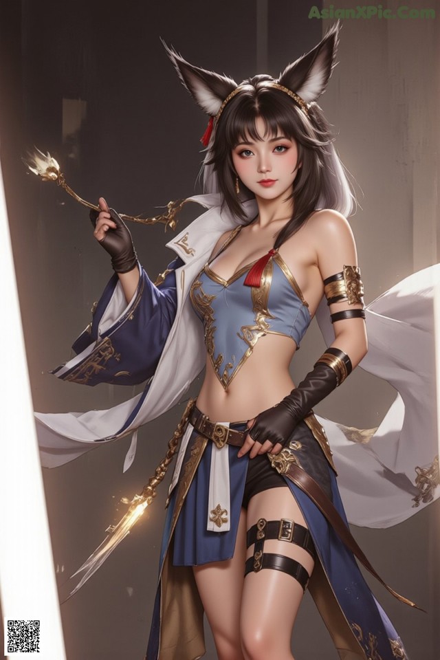 Hentai - Exotic Allure of the Untamed Lands Set.2 20250125 Part 15 No.fbeb2d A woman in a blue and white outfit holding a sword.