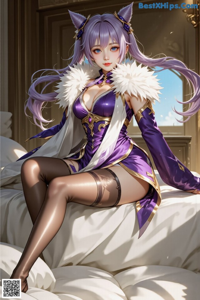 Hentai - Sovereign of Lightning in Exquisite Garb Set.2 20250126 Part 11 No.39d750 A woman in a purple dress sitting on a bed.