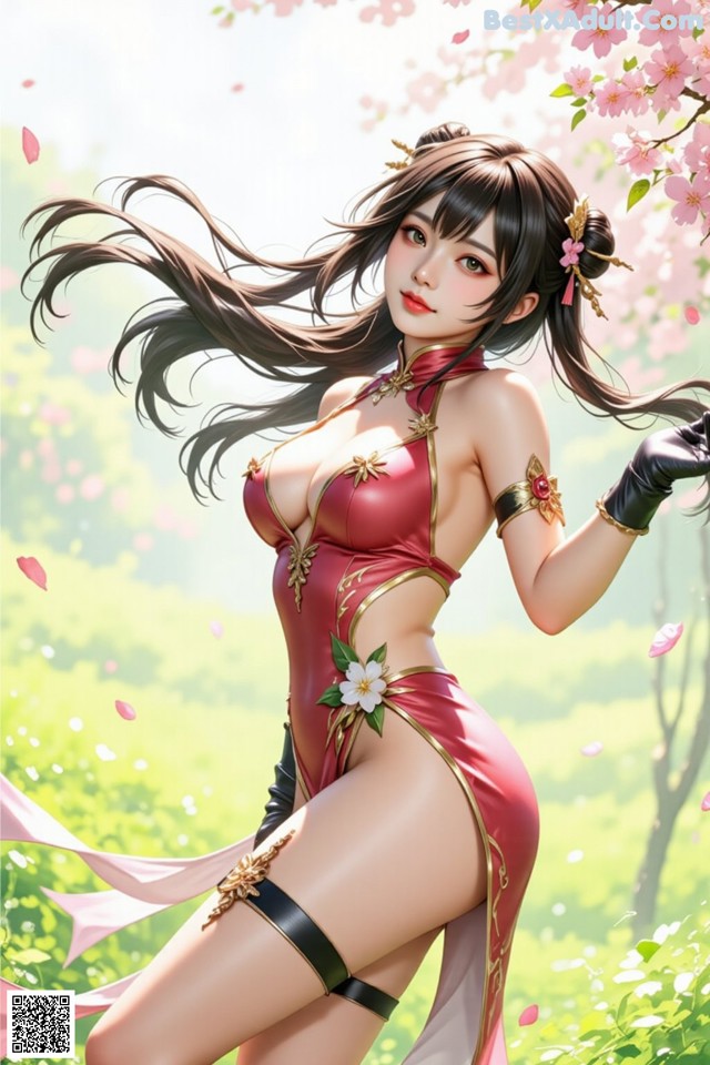 Hentai - The Frozen Elegance That Melts Starlight Set.2 20250106 Part 18 No.85c3c9 A woman in a red and black outfit standing in a field of flowers.