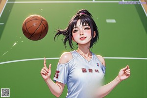 A woman holding a basketball on top of a basketball court.