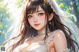 A woman in a wedding dress with a veil.