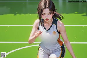 A woman in a basketball uniform holding a basketball.