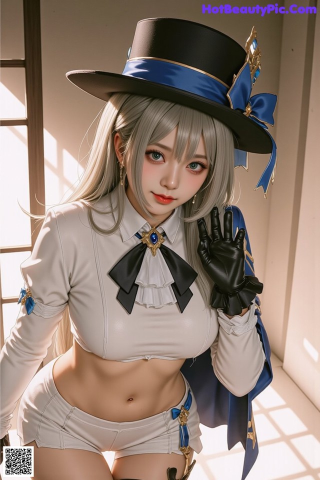 Hentai - Luminous Charm of the Aquatic Enchantress Set.2 20250126 Part 8 No.9f3d1b A woman in a top hat and gloves posing for a picture.