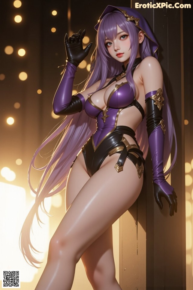 Hentai - The Velvet Nightfolds Embrace Her Regal Presence Set.2 20250124 Part 10 No.61f988 A woman in a purple and black outfit posing for a picture.